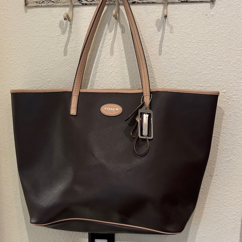 Coach Dark Brown Coated Canvass Tote